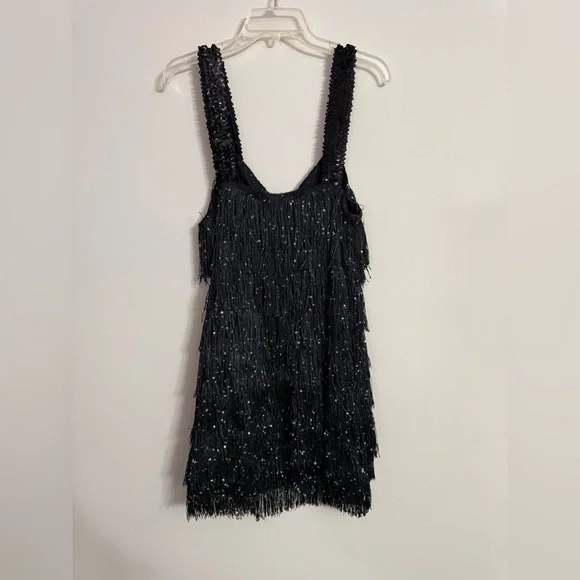 Vintage Vassarrette Black Beaded Sequin Fringe Dress Sz 38 S Small - Picture 5 of 5